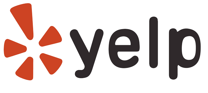 Yelp logo: Red and white starburst with black 