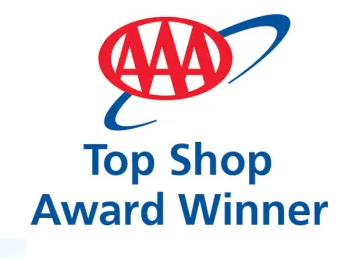 AAA Top Shop Award Winner logo: Red AAA symbol, blue swoosh, and blue text stating 