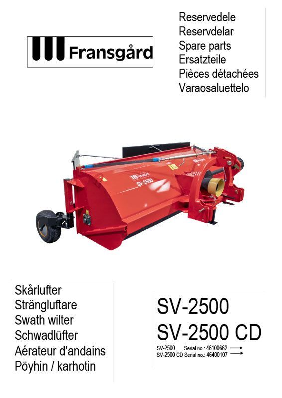 Rød Frandsgard SV-2500 CD rulleskærer med tekst om reservedele på hvid baggrund