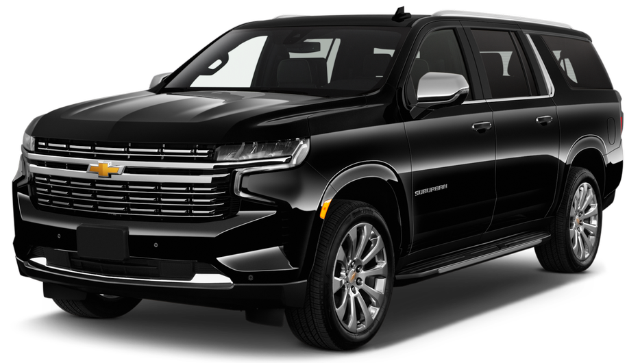 A black chevrolet suburban suv is shown on a white background.