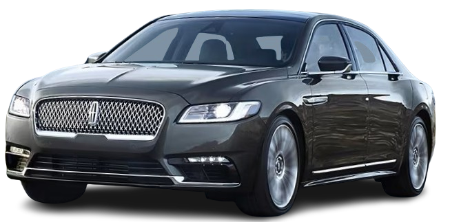 A black lincoln continental is shown on a white background.