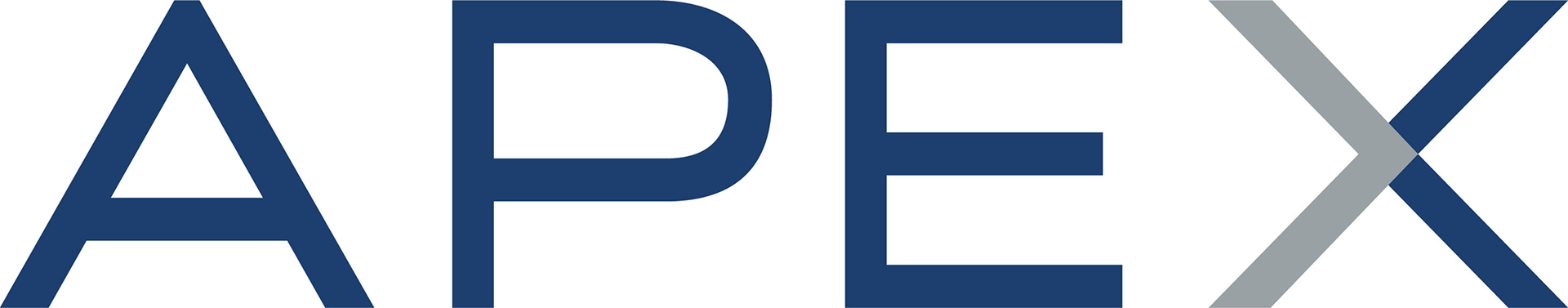 The word apex is written in blue and white on a white background.