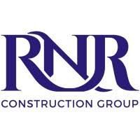 The logo for the rnr construction group is blue and white.