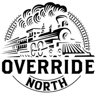A logo for a crossfit gym in Avon, CT called Override North