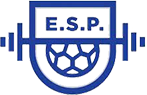 A blue and white logo for e.s.p. with a basketball in the middle.
