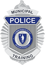 A municipal police badge with a man in a shield on it.