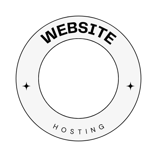 A white circle with the words `` website hosting '' written inside of it.