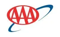 The AAA logo features a red oval containing three large, stylized red capital letter A’s, encircled by a blue swoosh.