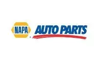 The NAPA Auto Parts logo featuring a blue and yellow hexagon icon next to blue text with a red brushstroke underline.
