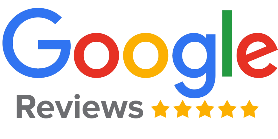 A google review logo with five stars on a white background.