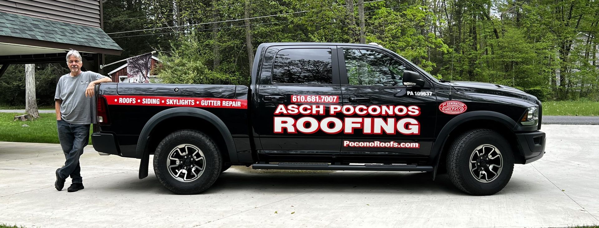 John Asch & His Asch Poconos Roofing Company Truck
