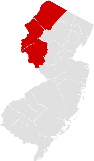 A map of new jersey with a red area highlighted