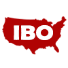 A red map of the united states with the word ibo on it.