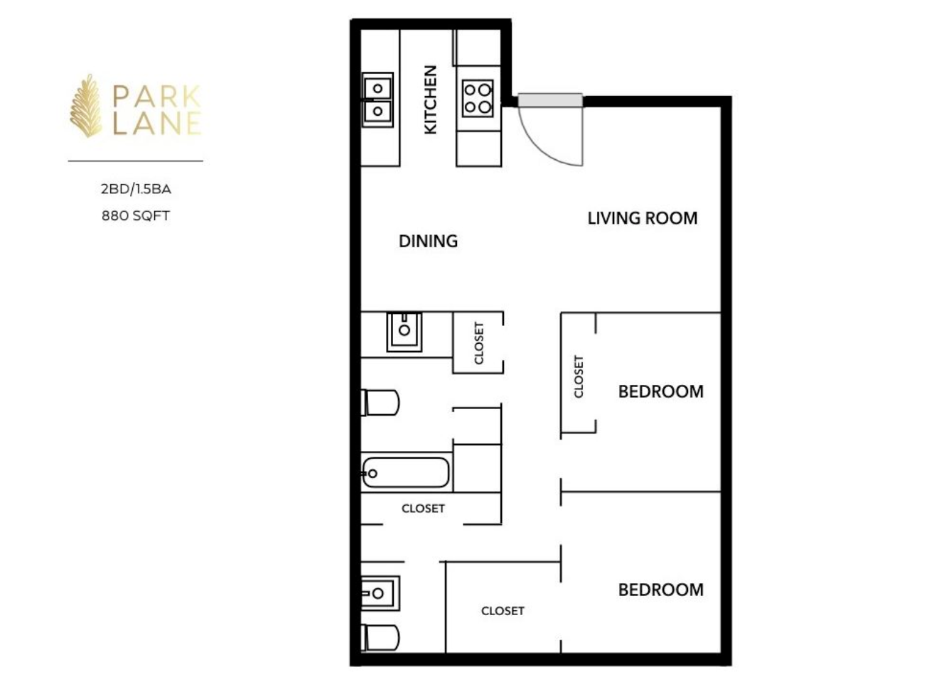 A black and white floor plan of a small apartment.
