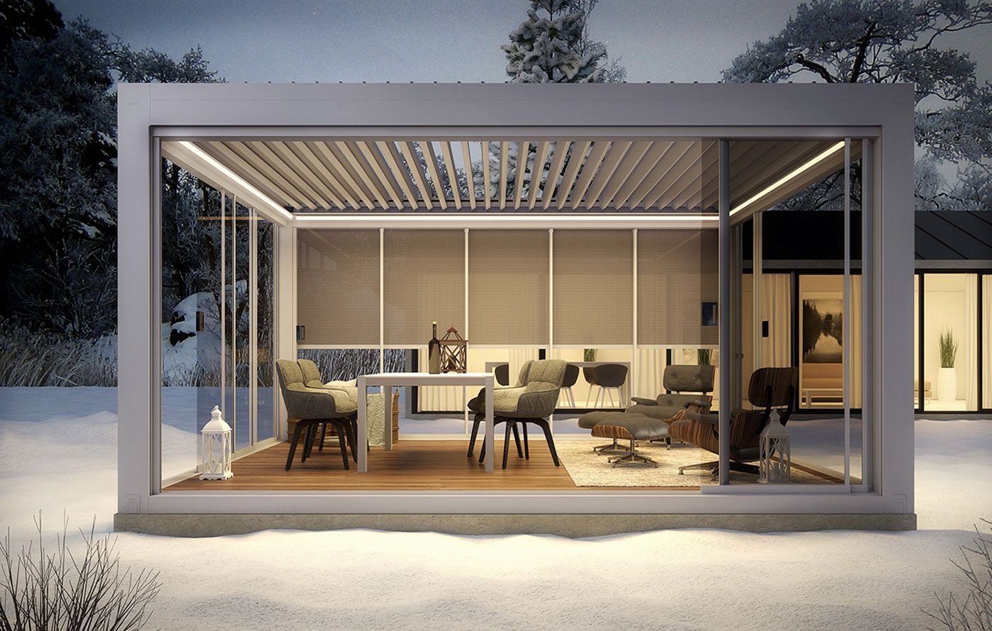 Pergola bioclimatica con arredo outdoor
