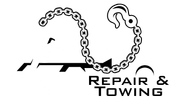 Logo for repair and towing service, with a chain and hook forming a 