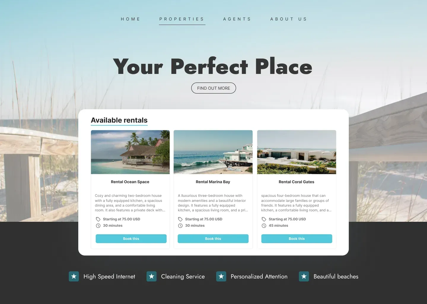 A screenshot of a website that says `` your perfect place ''.