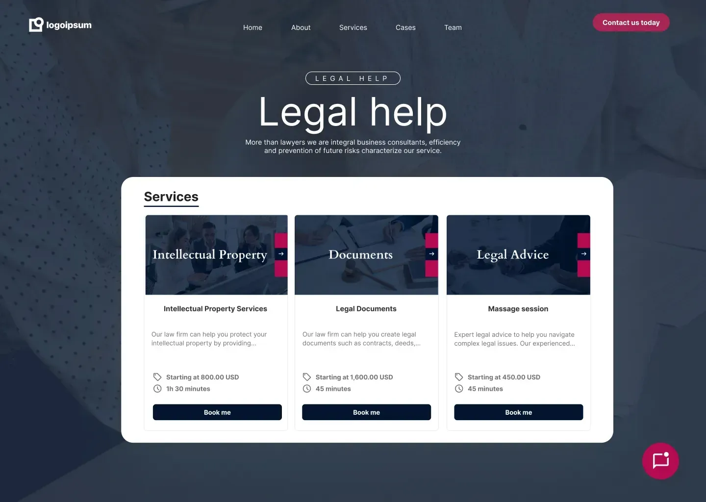 A screenshot of a website that says legal help on it.