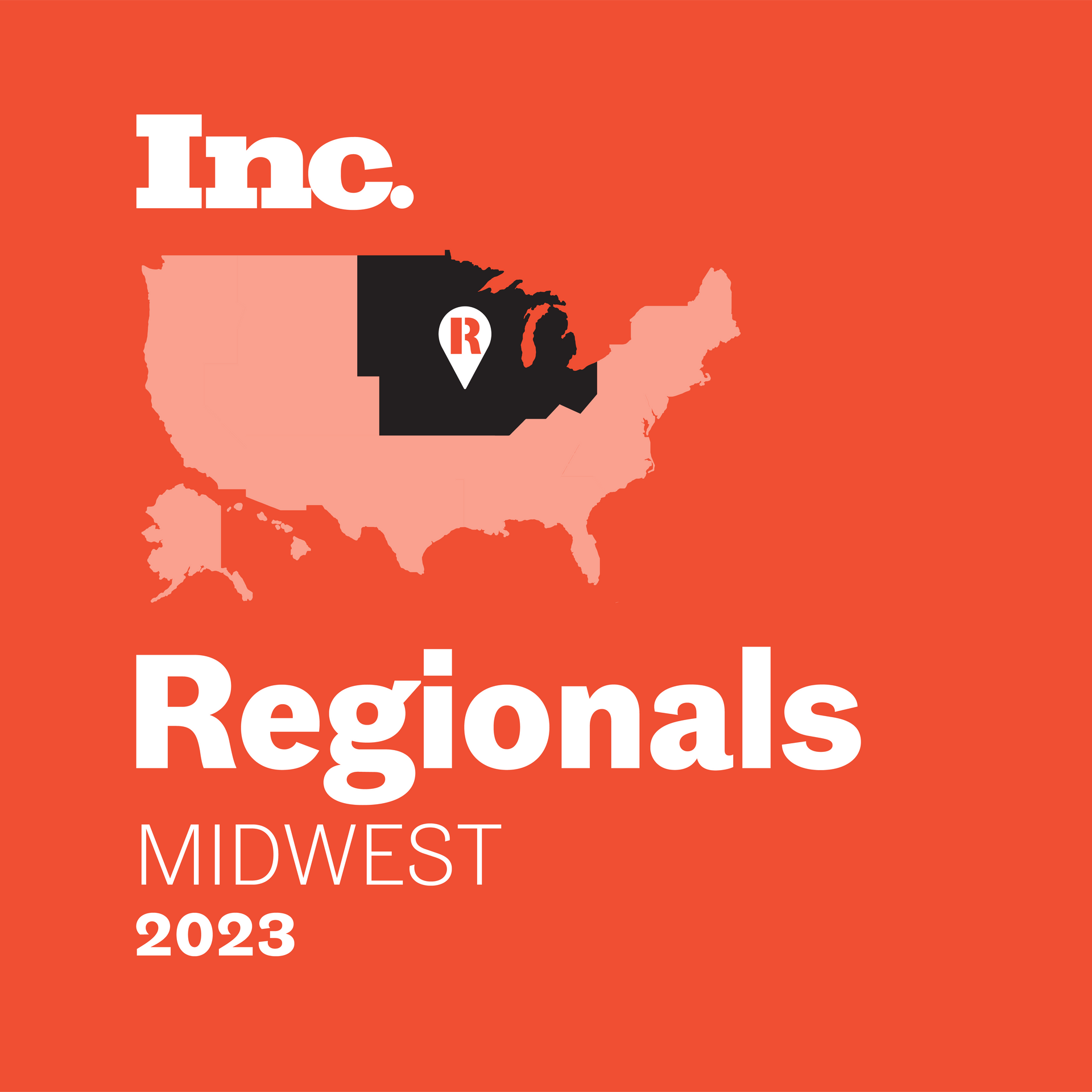 Inc. regionals midwest 2023 logo with a map of the united states