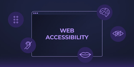 A computer screen with the words `` web accessibility '' surrounded by icons.