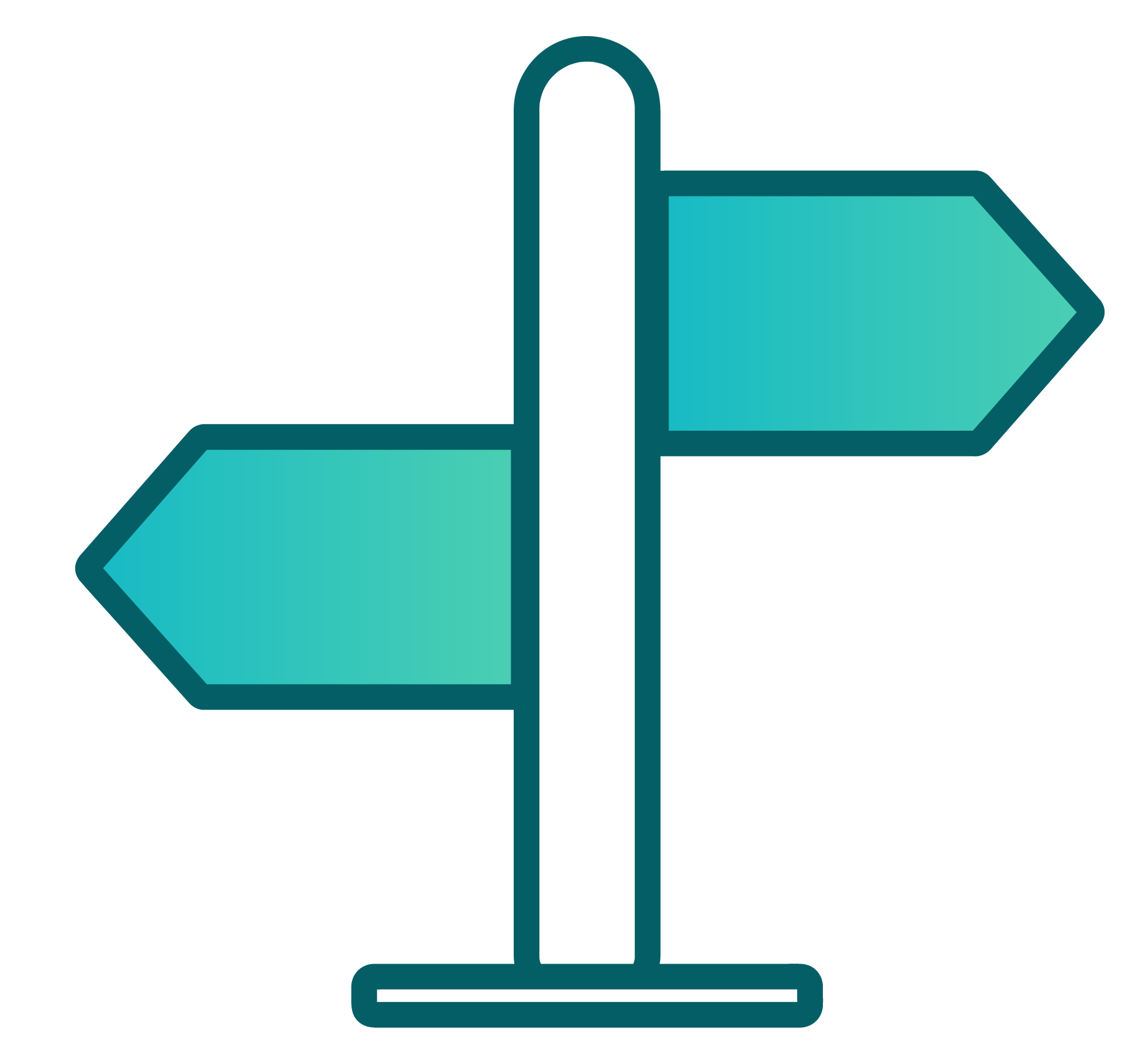 Signpost with two turquoise arrows pointing left and right.