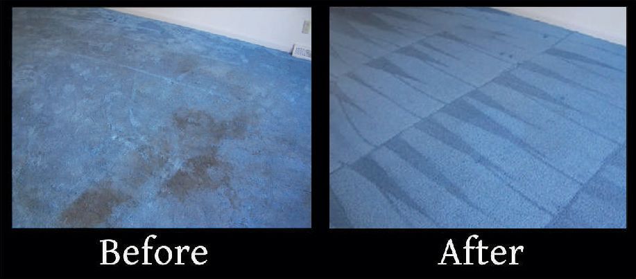 A before and after picture of a blue carpet