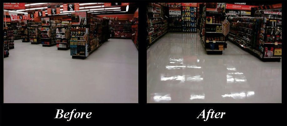 A before and after photo of a store floor