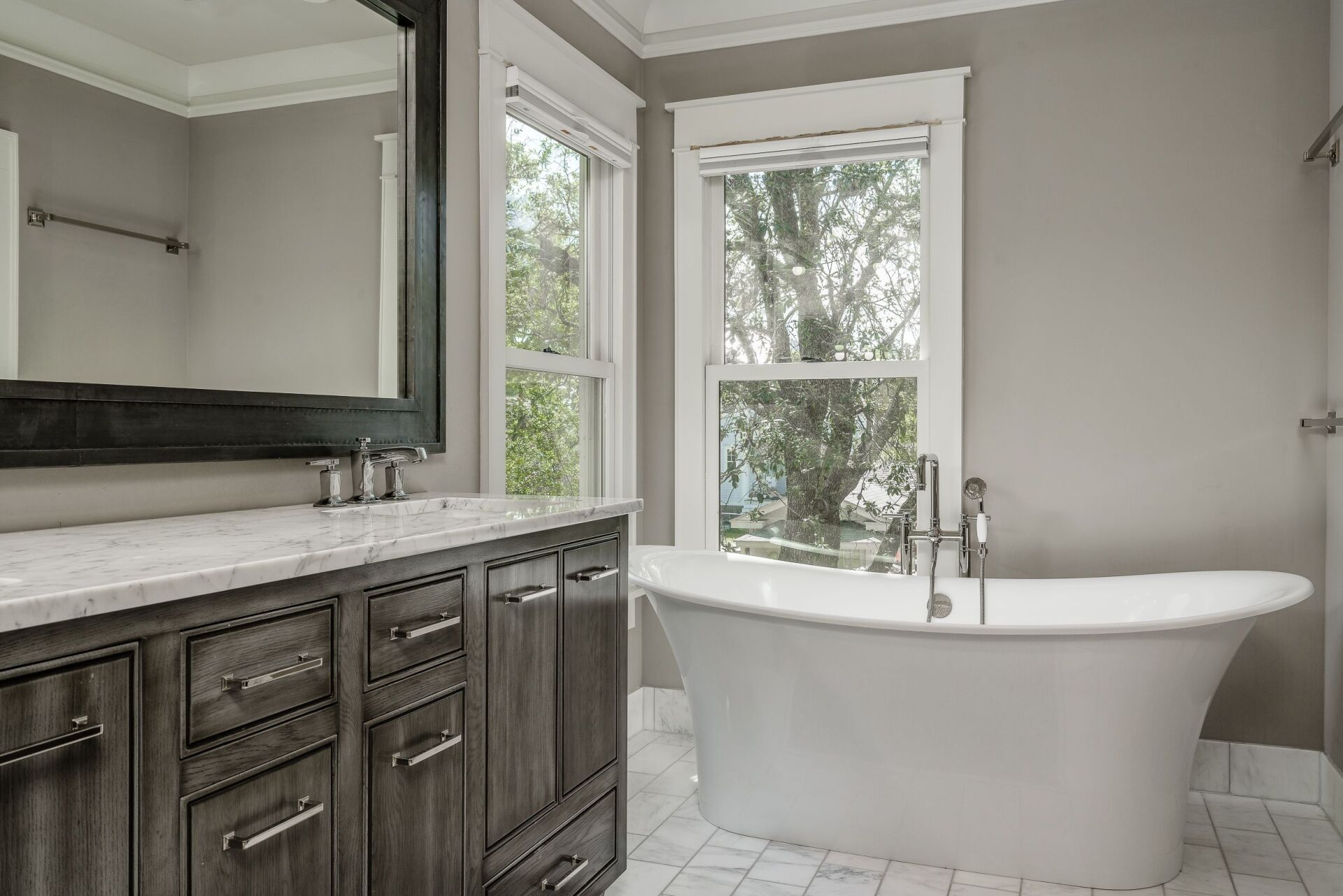 Bathtub with Wooden Cabinets — Morehead City, NC — The Cabinet Shop
