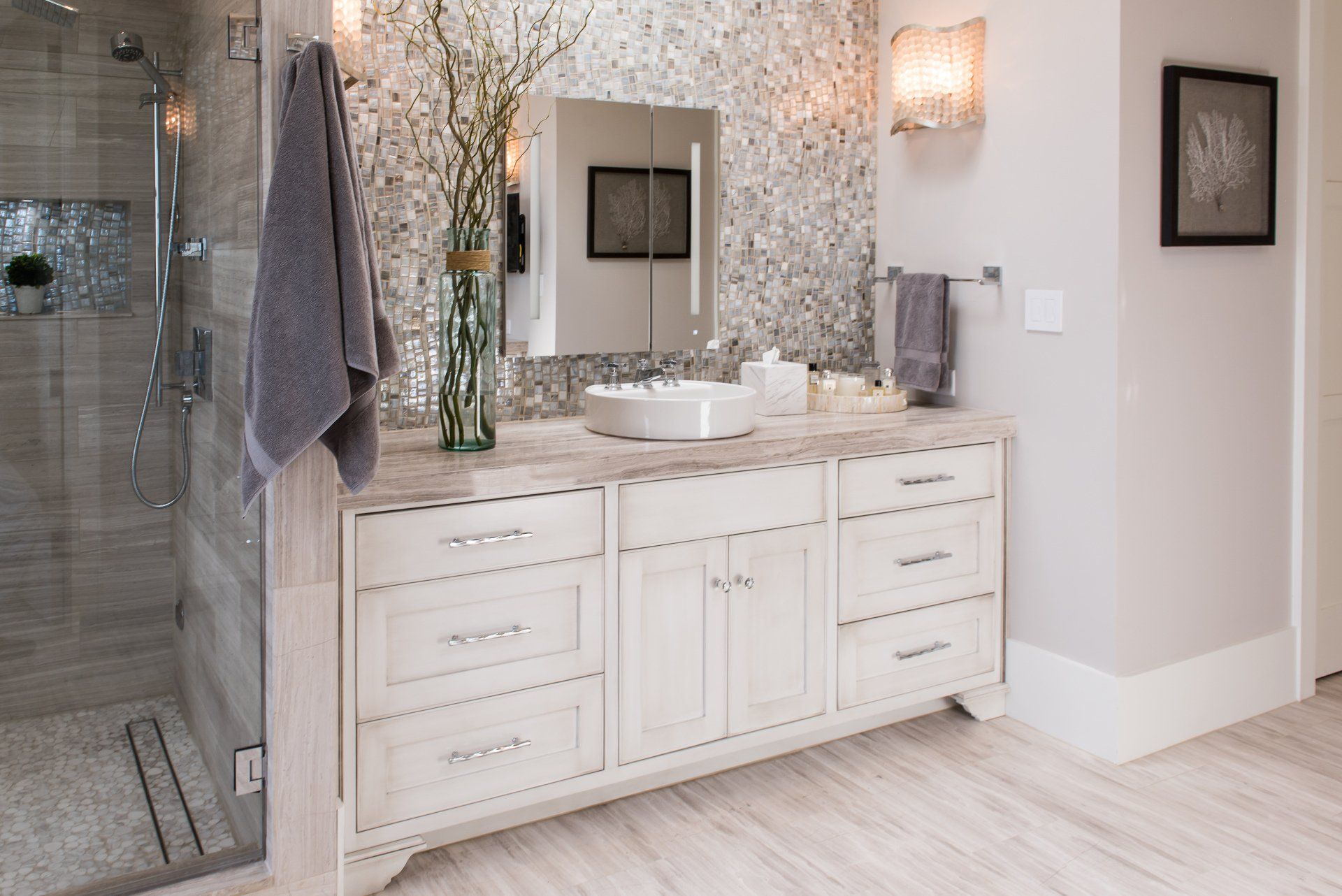 White Cabinet with Marble Countertop — Morehead City, NC — The Cabinet Shop