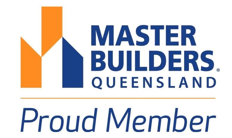 Master Builders Queensland logo: Orange and blue house graphic, blue text 
