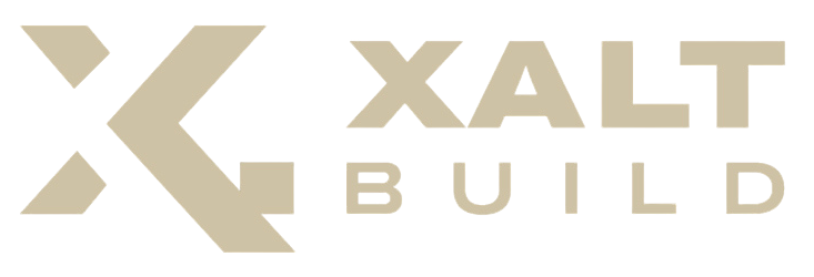 Xalt Build logo in beige on a white background, with a stylized X icon and the words “XALT BUILD”