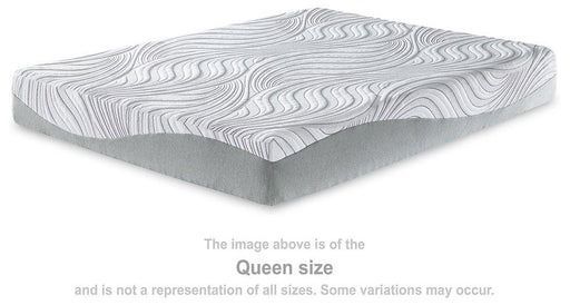Queen size memory foam mattress with white top and gray sides.