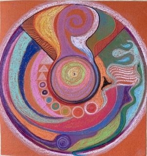 personal mandala drawing in warm pastels