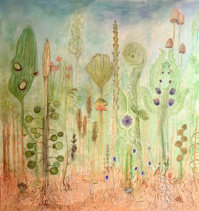 painting of plants growing out of the ground by renate collins hume
