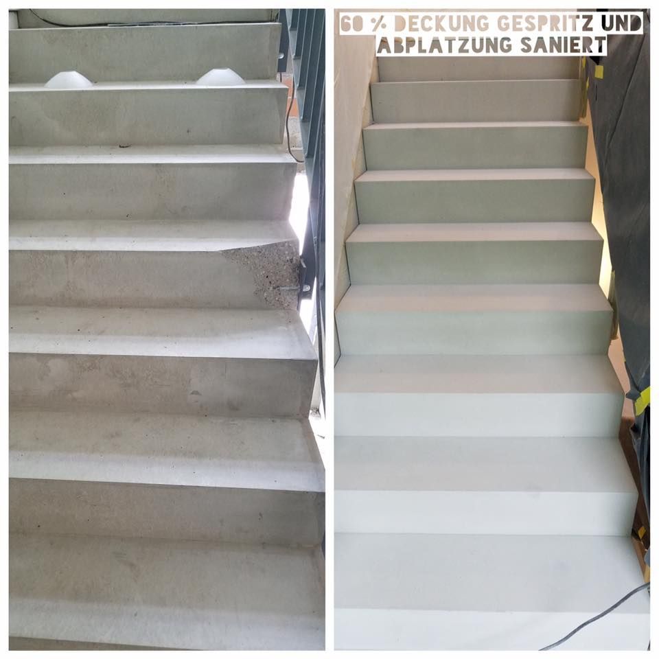 Betontreppe Treppenpodest im Farbton Betongrau Sichtbeton mit Betonkosmetik verschönert