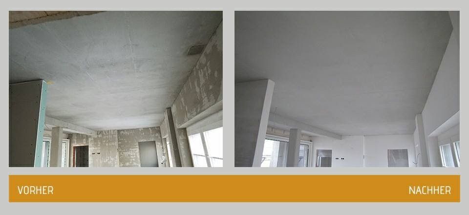 Eine Sichtbeton Decke wurde behandelt mit Betonkosmetik - vorher nachher