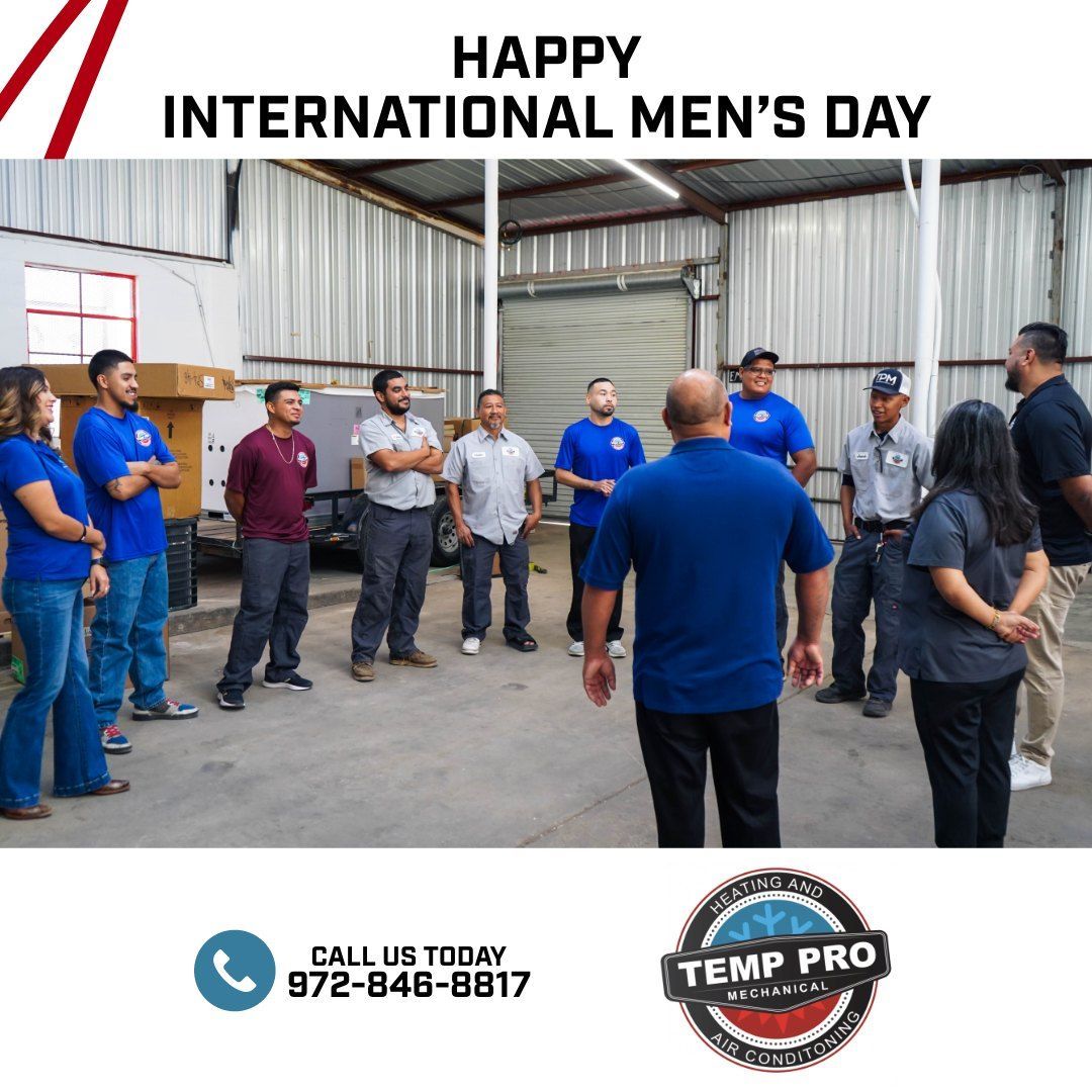 A group of people are gathered in a warehouse to celebrate international men 's day