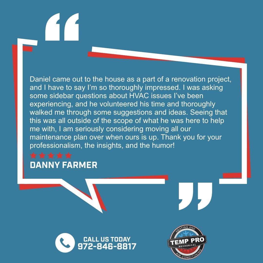 A quote from danny farmer is in a speech bubble on a blue background.
