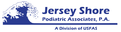 Logo for Jersey Shore Podiatric Associates, P.A., a division of USFAS, featuring a stylized blue wave.