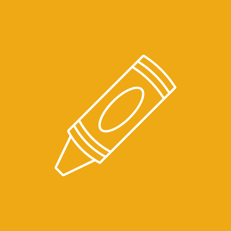 a white line drawing of a crayon on a yellow background .