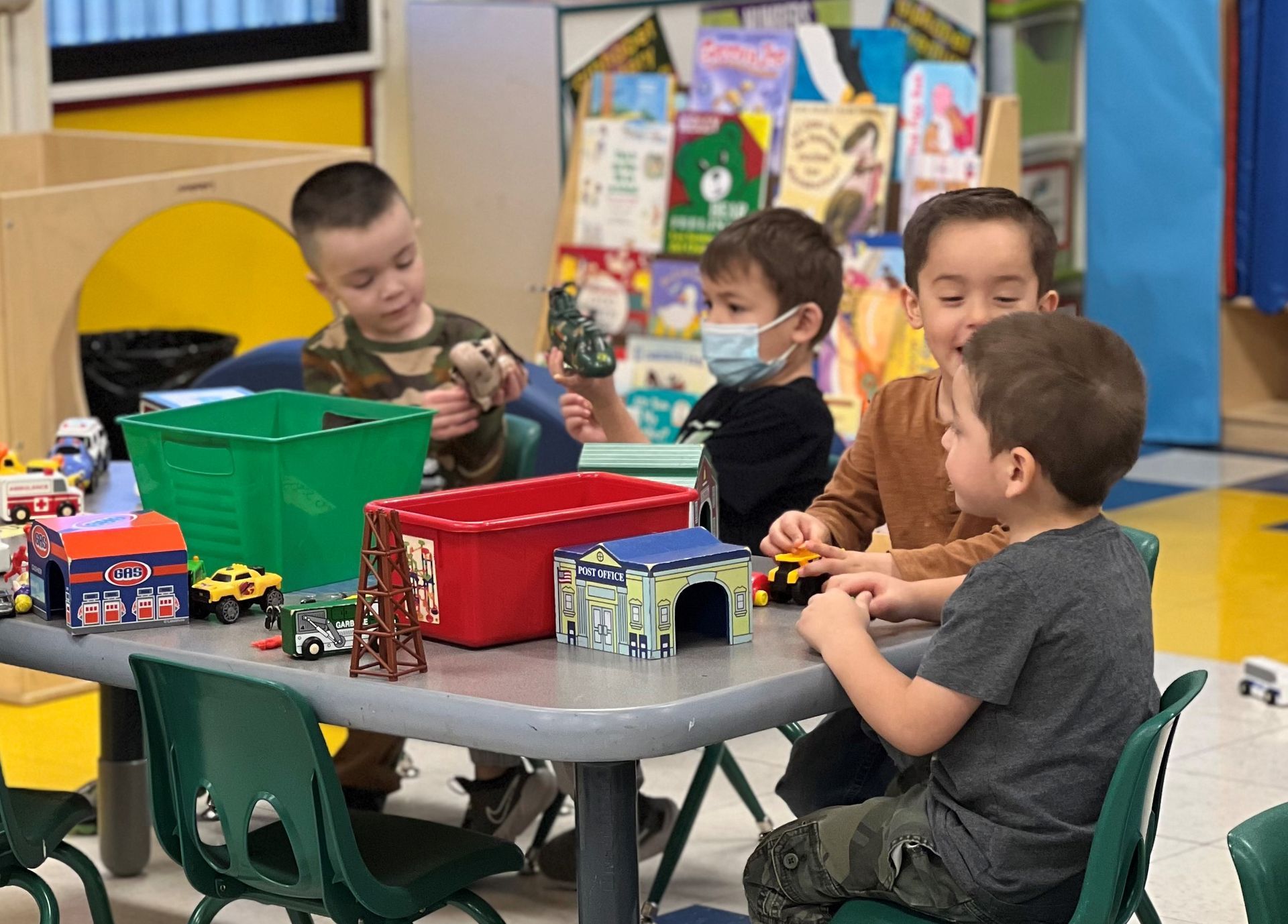 classroom table with kids