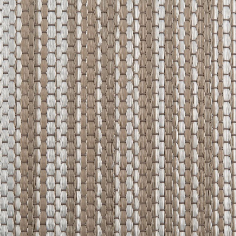 A close up of a brown and white striped rug.