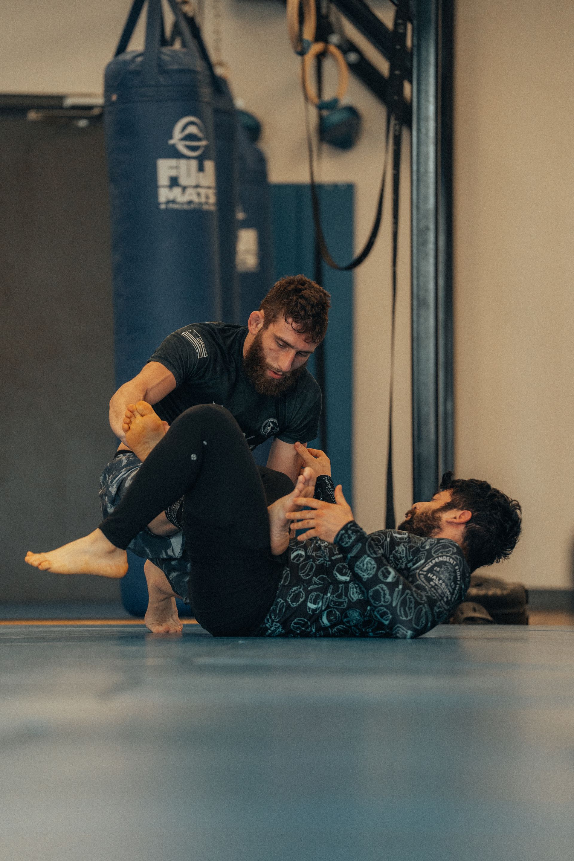 Adults drilling Brazilian Jiu-Jitsu techniques at Montgomery Brazilian Jiu-Jitsu in Montgomery, NJ.