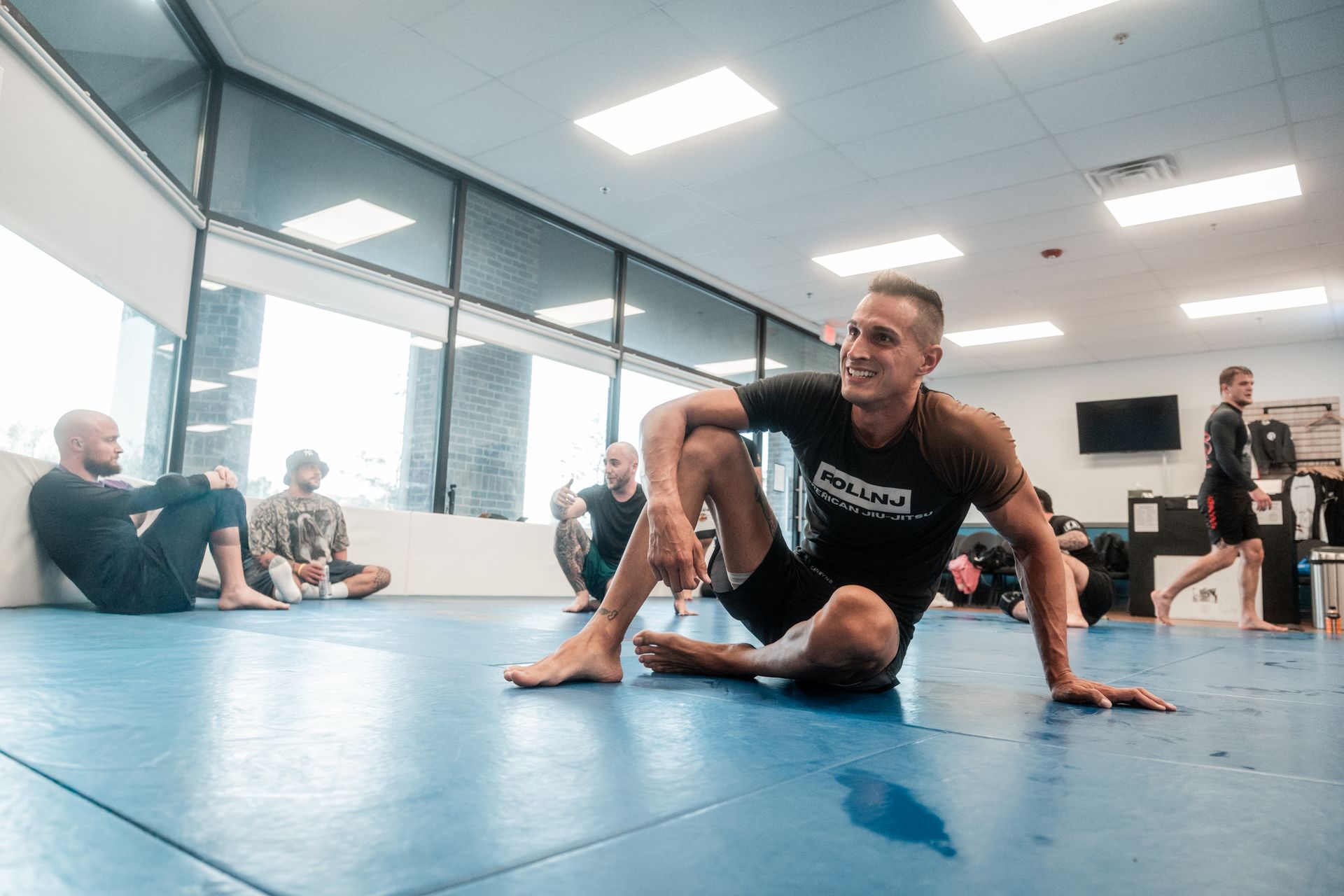 Adult students drilling Jiu-jitsu self-defense at Montgomery Brazilian Jiu-Jitsu in Montgomery, NJ.