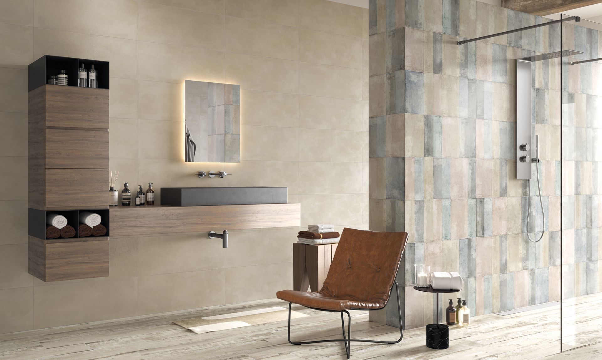 Pavimento e rivestimento bagno in gres porcellanato della serie Tuscany di Naxos ceramiche