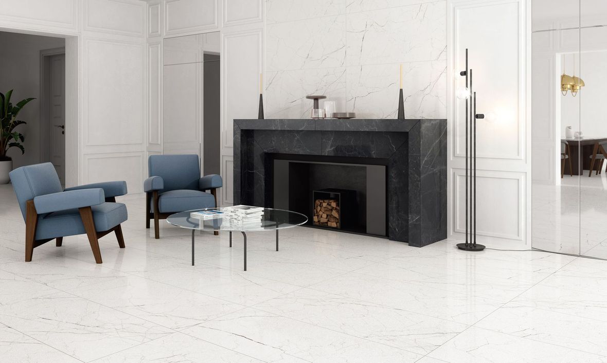 pavimento  e rivestimento in gres porcellanato effetto marmo di monocibec serie arcadia