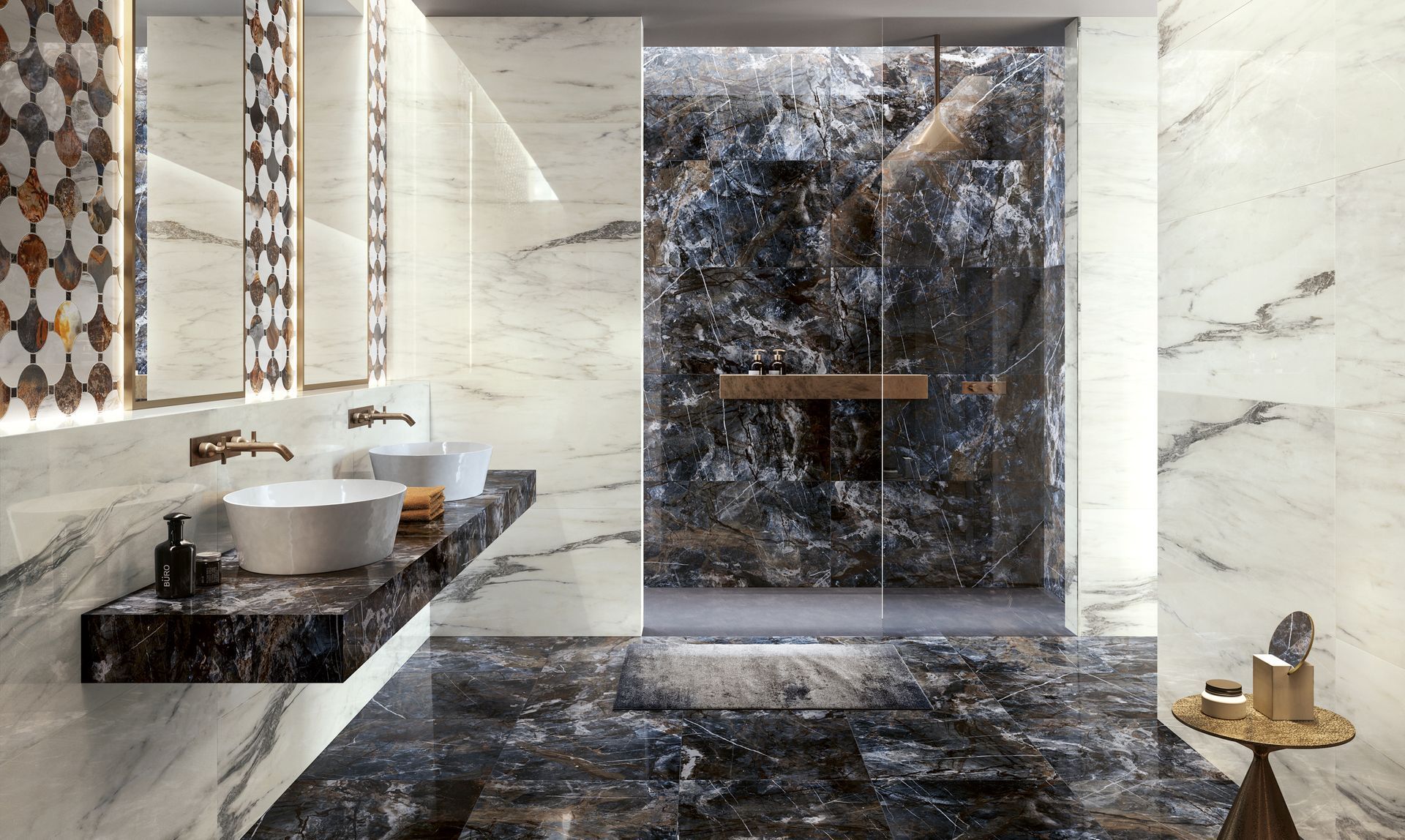 Pavimento e rivestimento bagno in gres porcellanato della serie Serenade di Naxos ceramiche