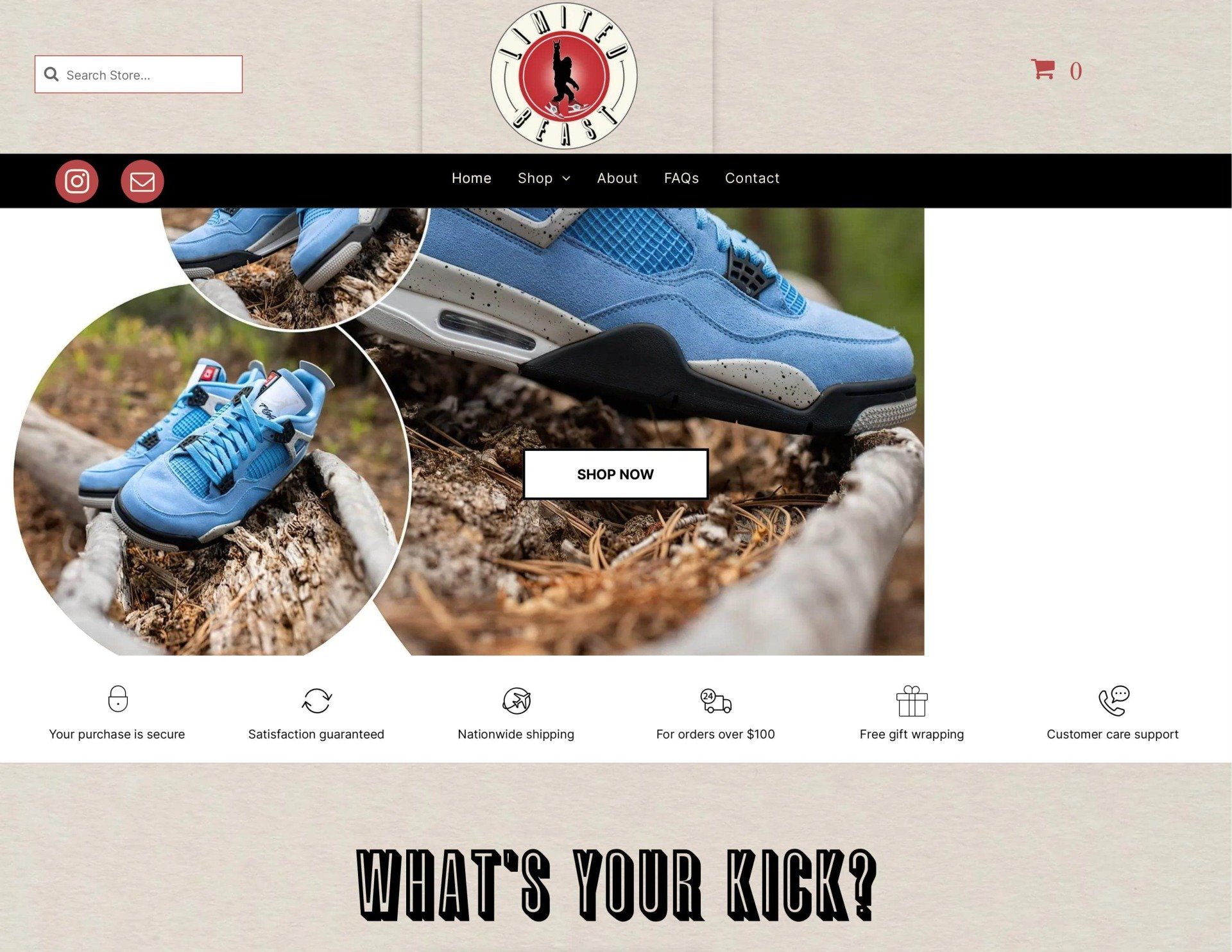 a website with a picture of a pair of blue sneakers on it .
