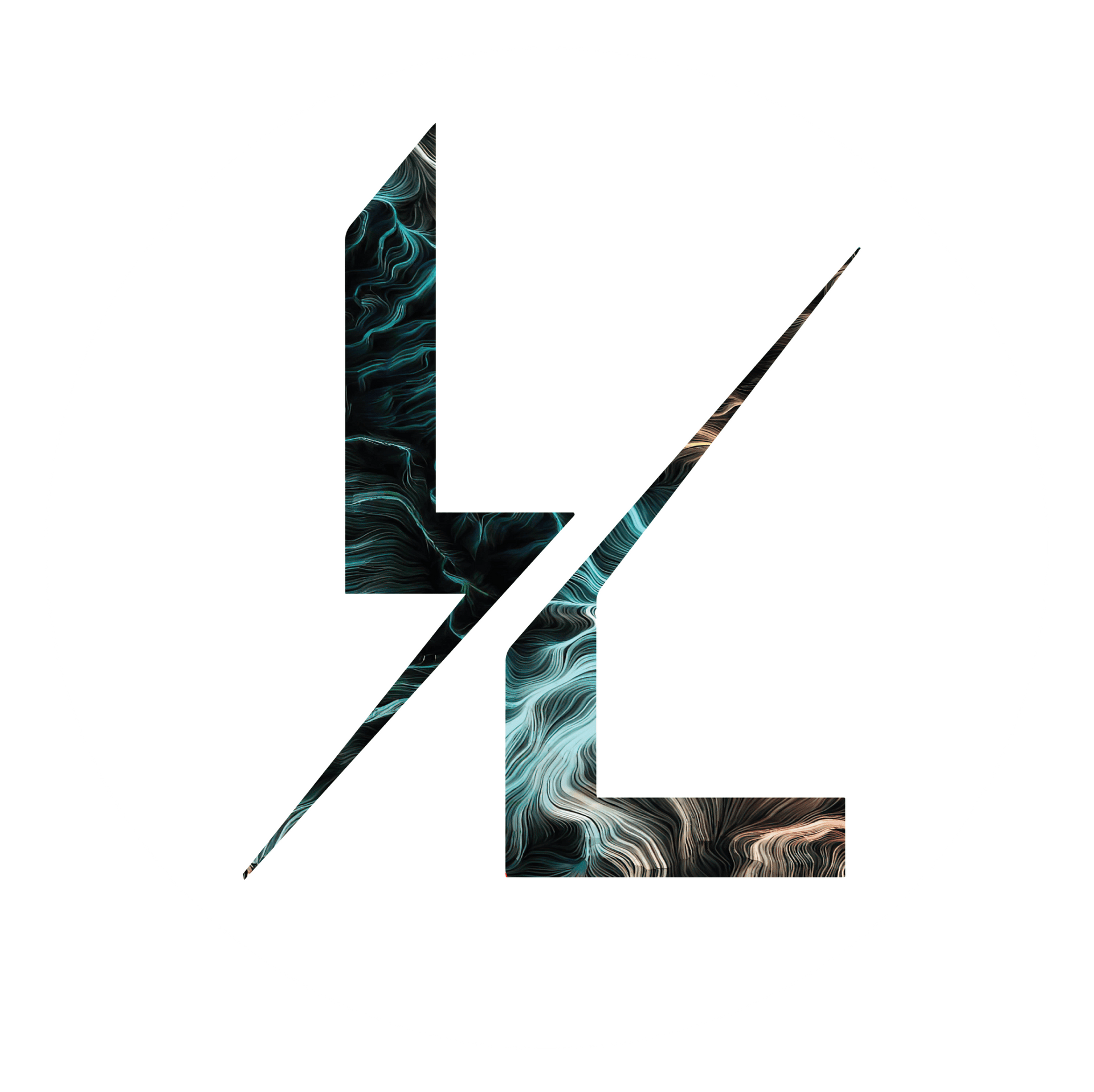 The letter l is cut in half and has a lightning bolt on it.