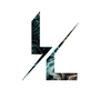 The letter l is cut in half and has a lightning bolt on it.